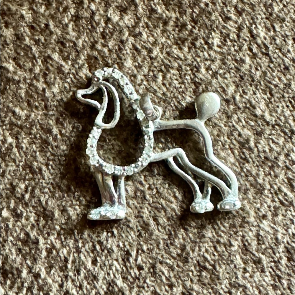 14kt White gold diamond poodle pendant
